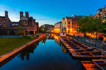 Cambridge city water canal at dusk. England 