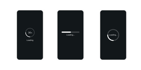 Different Loading icon UI, UX, GUI Screen and flat web icons for mobile apps. start app, mobile start up screens.