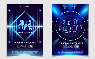 Night dance party music layout design template background with dynamic gradient style. Colorful electro style vector for concert disco, club party, event flyer invitation, cover festival poster