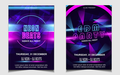 Night dance party electro music poster layout design template background with dynamic gradient style. Colorful style vector for concert disco, club party, event flyer invitation, cover festival  - obrazy, fototapety, plakaty