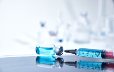 syringe and medicine, vaccine for corona with mutation