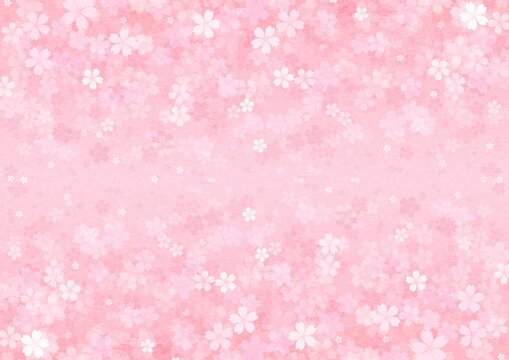 中心から桜の花が上下に広がる横長の背景イラスト vol.02