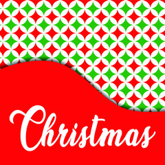Christmas writing design on a red background, decorative pattern in red, white and green.