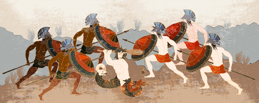 Ancient Greece banner. Myth and legends. History and culture. Classical medieval style. Vector illustration