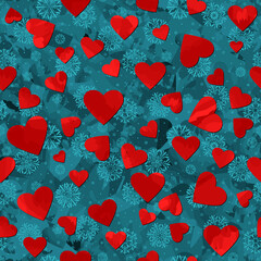 blue ice and red hearts. valentine repetitive background. beautiful seamless pattern. fabric swatch. wrapping paper. continuous print. design element for banner, ad, flyer. love concept. vector image