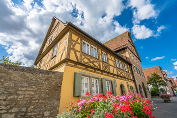 Traditional architecture of Rothenburg ob der Tauber at Spitalgasse street 