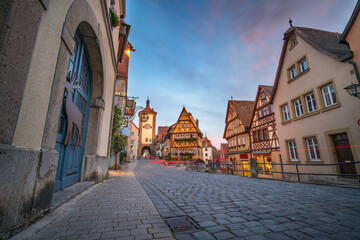 Fototapeta na wymiar Old town of Rothenburg ob der Tauber at dawn. Bavaria, Germany