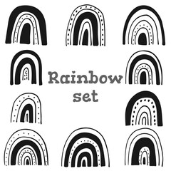 Cute rainbow vector set, hand drawn doodle rainbows