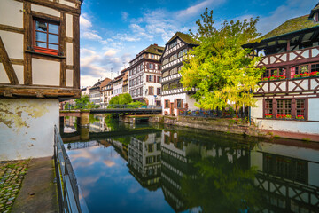 Quaint timbered houses of Petite France in Strasbourg, France. French traditional houses at Strasbourg, France