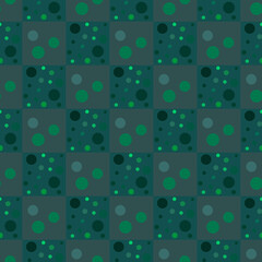 Tidewater green geometric pattern of small, large circles. Tidewater green background with light, dark green abstract