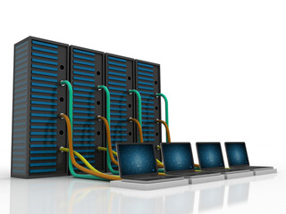 3d illustration Data center server connected computer network
