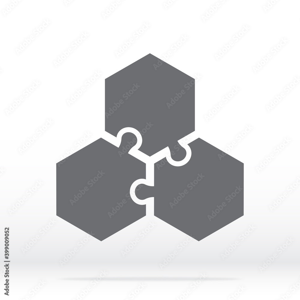 Canvas Prints simple icon hexagon puzzle in gray. simple icon puzzle of three elements on white background for you