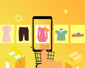 add to cart from shopping online app to buy clothes online vector