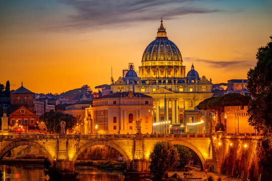 St peter's basilica in Rome,Vatican, the dome at sunset