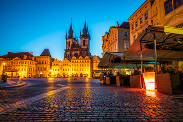 Fototapeta na wymiar Old Town square with Tyn Church in Czech Republic.Prague. Europe