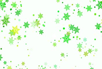 Light Green, Yellow vector background with beautiful snowflakes.