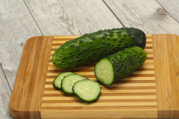 Ripe fresh green two cucumbers