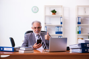 Fototapeta premium Old male businessman employee working in the office