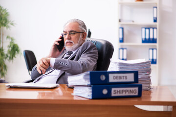 Old male businessman employee working in the office