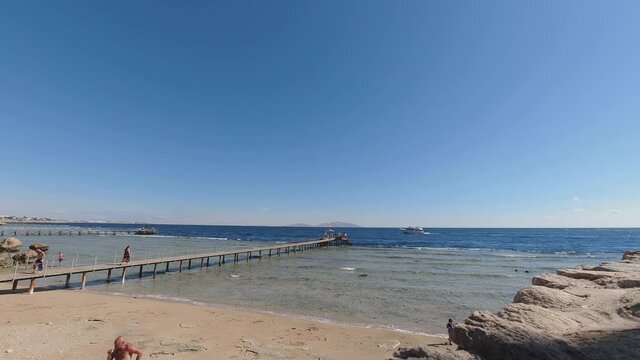 Egypt, Sharm El Sheikh - 02-07-2020: timelapse view of the beach and the red sea in egypt