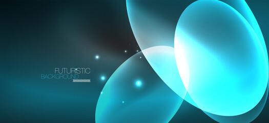 Neon ellipses abstract backgrounds. Shiny bright round shapes glowing in the dark. Vector futuristic illustrations for covers, banners, flyers and posters and other
