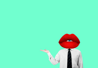 Modern art collage of business man with lips head.
