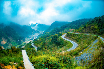 Beautiful  view of the sunny valley in Ha Giang Province, North Vietnam.
