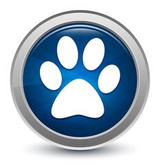Animal paw print icon starburst shiny blue round button illustration design concept