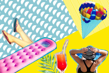 Creative collage art. Vacation, fun, summer beach concept.