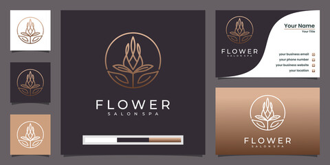 Luxury fashion flower logo abstract linear style. looped tulip rose lines logotype design template