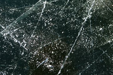 Ice cut by skates close-up