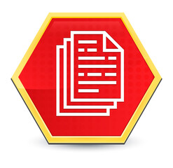 Page documents icon abstract red hexagon button bright yellow frame elegant design
