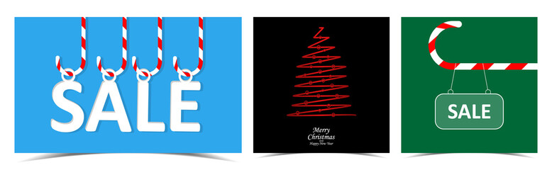 Set of Christmas sale and Merry Christmas and Happy New Year banners. Cool design for greeting card, postcard, background, web poster, poster, promo, discount, special offer