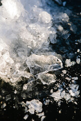Chunks of ice lie next to each other in close-up
