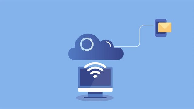 Cloud networking connection Wi-Fi system - cloud computing with internet technology communication concept. 2d animation explainer video clip.