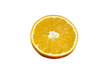 Sliced fresh orange isolated on white background. An orange that has been cut to show the inside of the orange.
