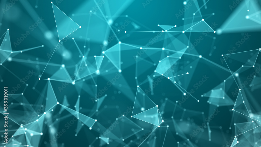 Poster digital plexus of glowing lines and dots and triangles. abstract background. 3d rendering. network o