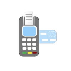 Pos terminal icon with card in flat design