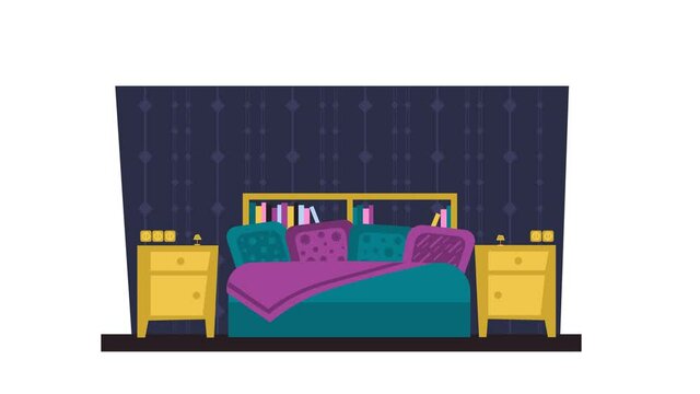 apartment animation bedroom with bed. 2d