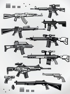 Modern  Guns: automatic weapon, machine gun and pistol