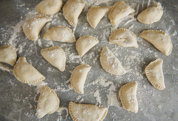 Homemade varenyky Dumpling, Traditional East European Food Before Boiling.