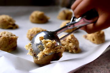 Scoop of chocolste chip cookie dough