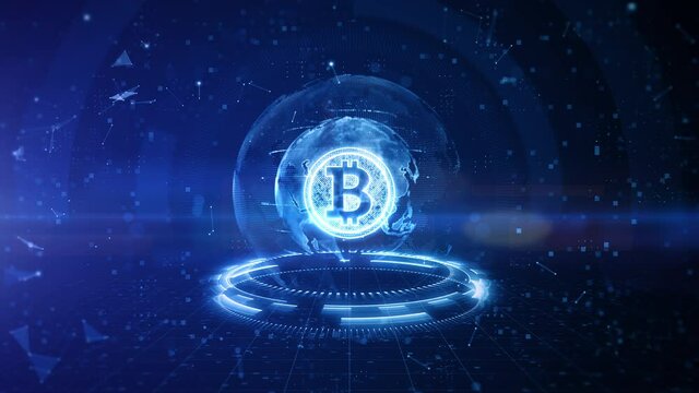 Bitcoin blockchain crypto currency digital encryption, Digital money exchange, Technology global network connections background concept.