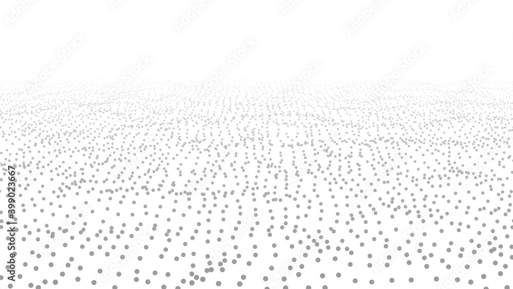 Poster abstract gradient dynamic wave of particles. white background. network of bright points or dots. big
