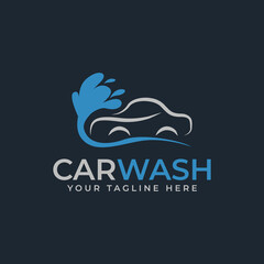 car wash logo design with car and water combination