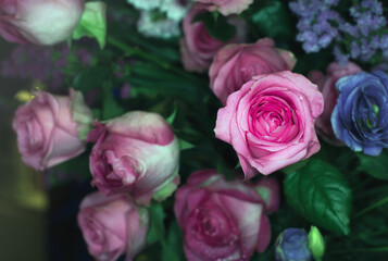 Close-up of a mixed bouquet of roses,summer flowers background.