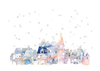 ロマンチックな街並、雪降る街