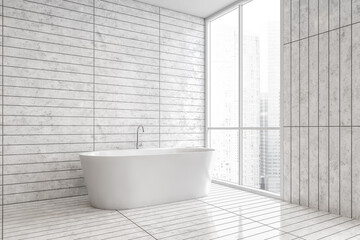 Naklejka na ściany i meble White tile bathroom corner with tub