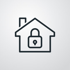 Logotipo seguridad en el hogar. Icono candado en casa con lineas en fondo gris