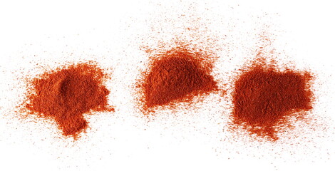 Set pile of red paprika powder isolated on white background, top view